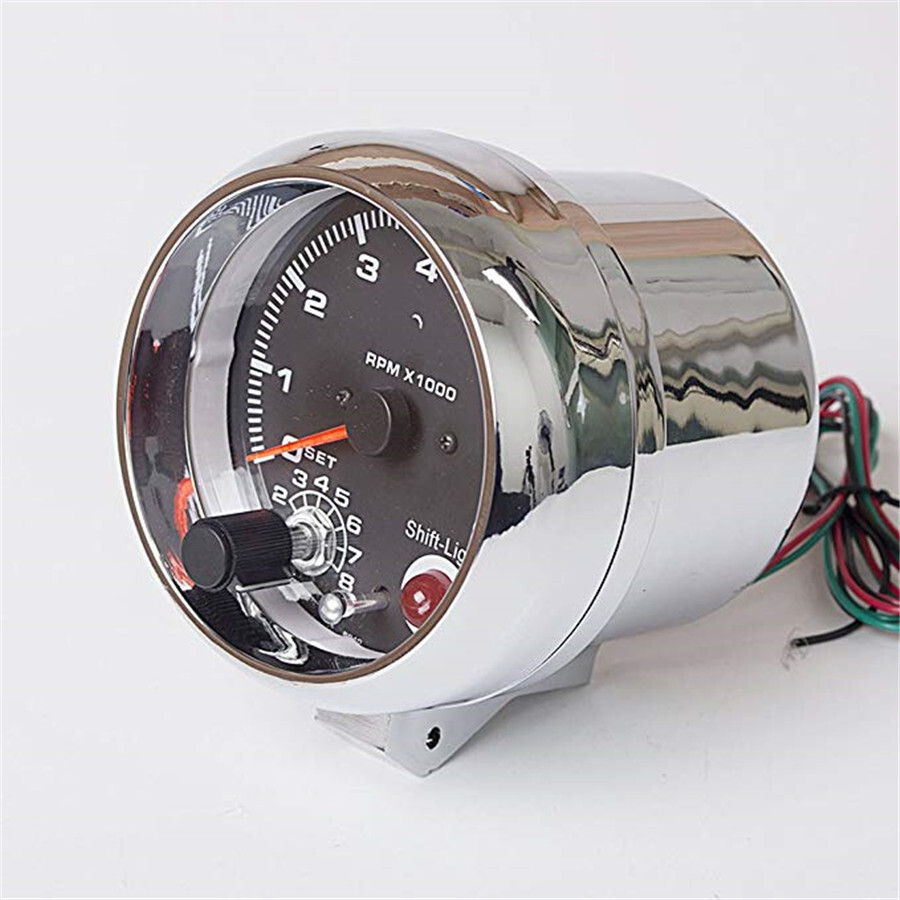 3.75″ Chrome 7 Colors Background LED Tachometer Red LED Shift Light RPM X 1000