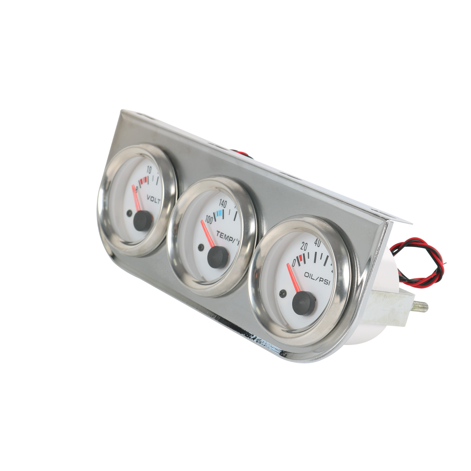 2” 52mm Mechanical Chrome Triple 3 Gauge Set Oil Pressure Volt Meter Water Temp
