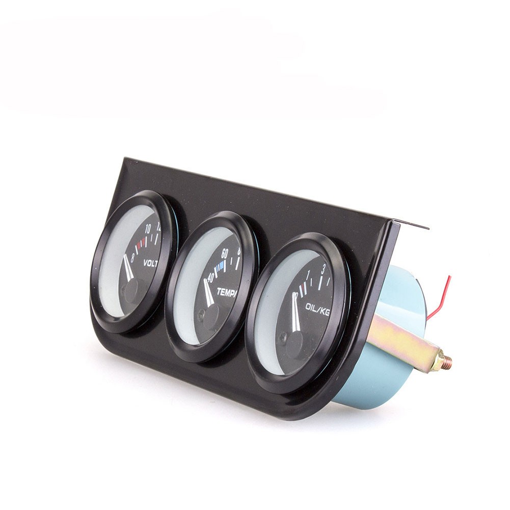 Universal 2” 52mm Black Volt Water Oil Pressure Triple 3 Gauge Set Gauges Kit