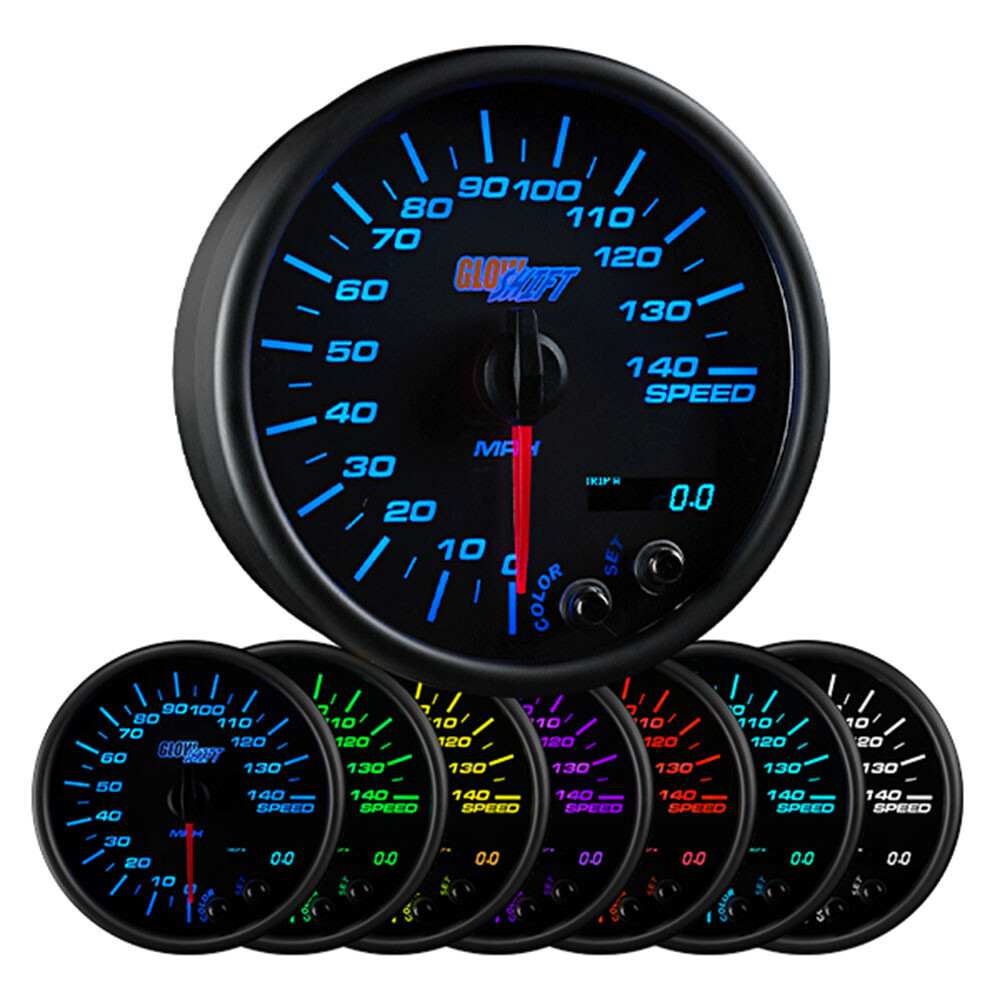 GlowShift 3 3/4″ Black 7 Color Speedometer Gauge 0-140 MPH w Digital Readout