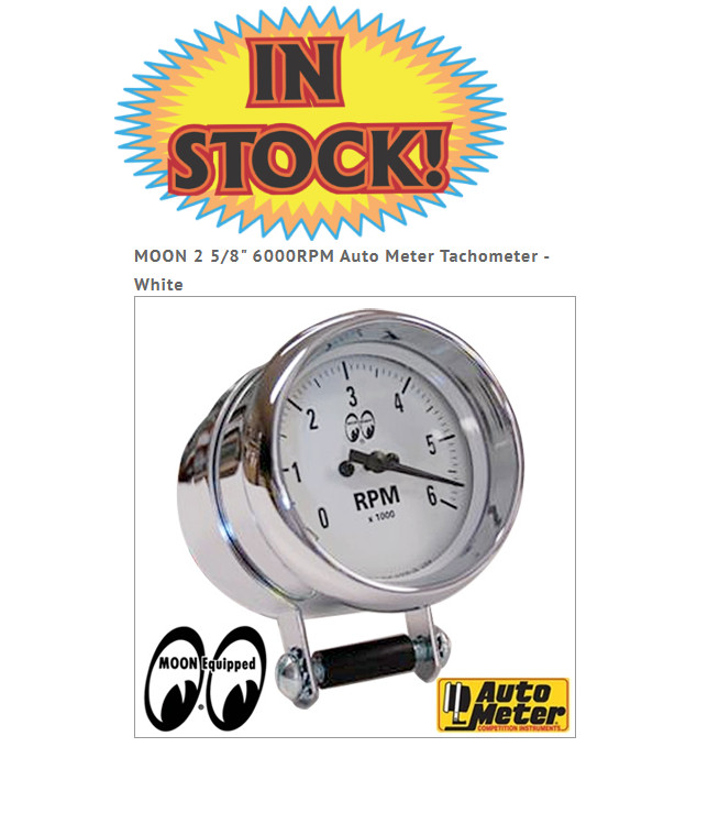 Mooneyes MPG2891WH – MOON 2-5/8″ 6000RPM Auto Meter Tachometer – White Face