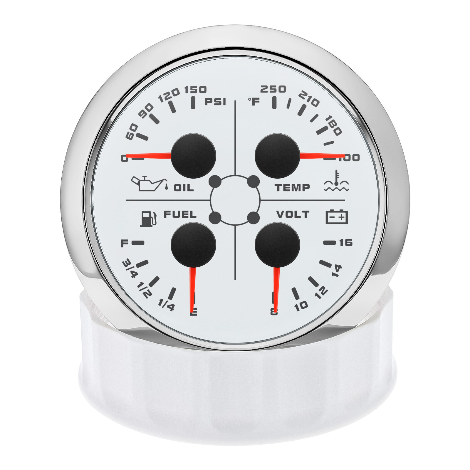 85mm 4 in 1 Gauge Boat Fuel Level 240-33 ohms Water Temp Oil Pressure Voltmeter
