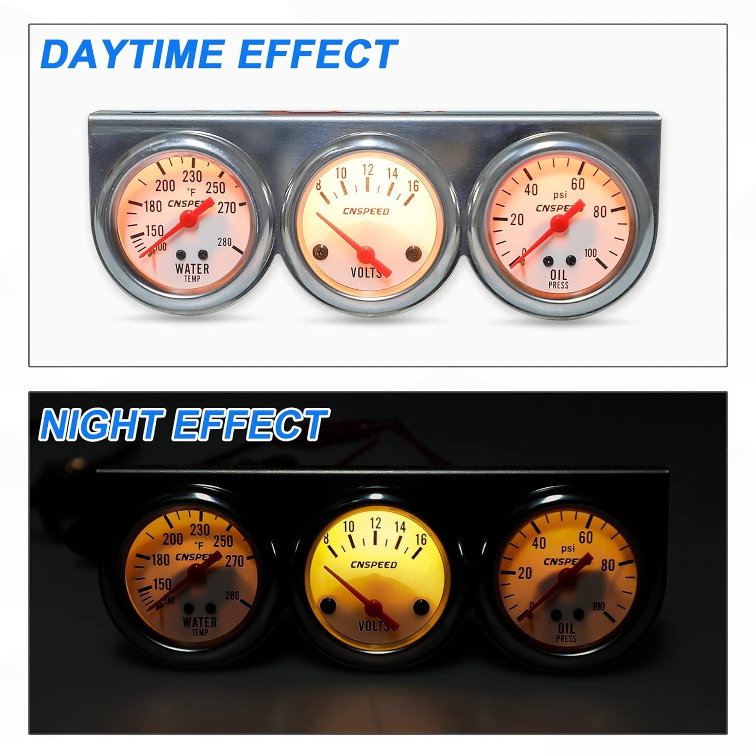 2inch 52mm Triple Gauge Kit, Volt Meter Water Temp Temperature Gauge Oil Pressur