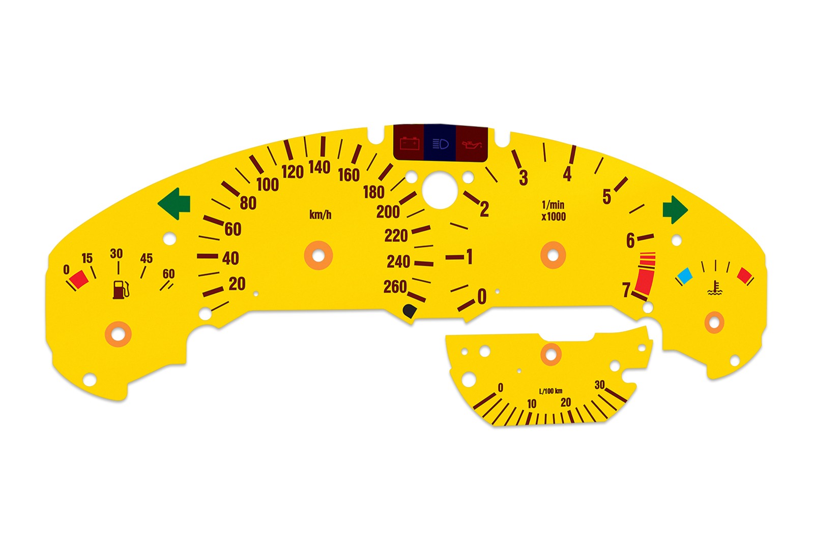 For BMW E36 M3 Yellow – Speedometer gauges from MPH to km/h