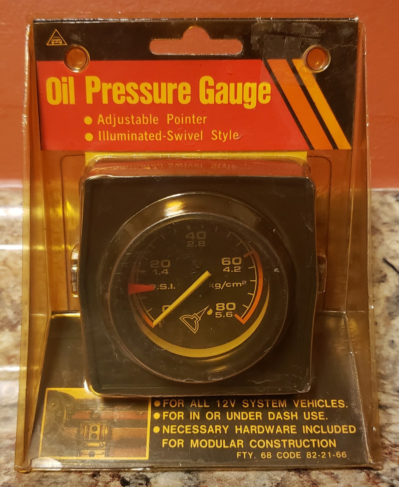 Vintage Illuminated Swivel Oil Pressure Gauge, Mounting Hardware Modular for 12V