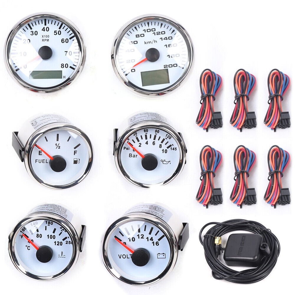Universal 6 Gauge Kit GPS Speedometer Fit Car Marine Boat Truck Yacht Waterproof