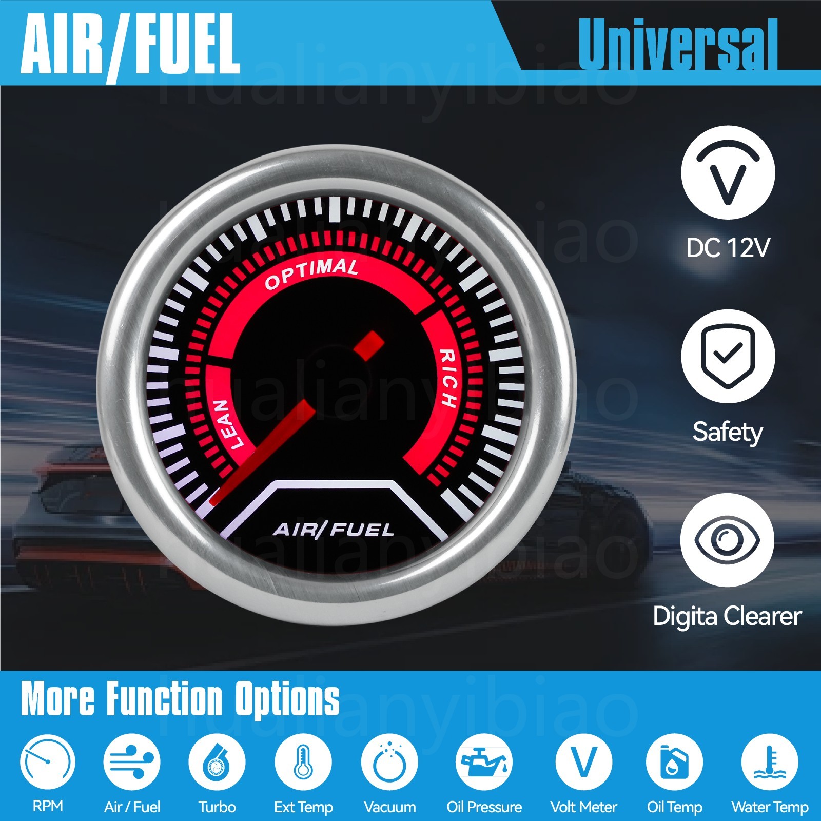2”52MM UNIVERSAL CAR DIGITAL AIR FUEL RATIO RACING GAUGE ANALOG SMOKE LENS TINT