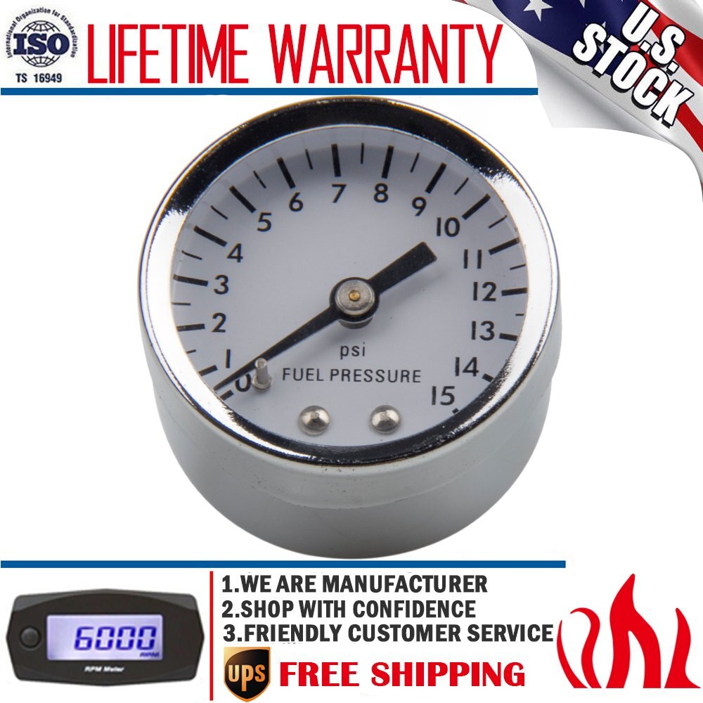 Fuel Pressure Gauge 0-15 PSI Carburetor For Holley Edelbrock Quickfuel Dry 1.5″