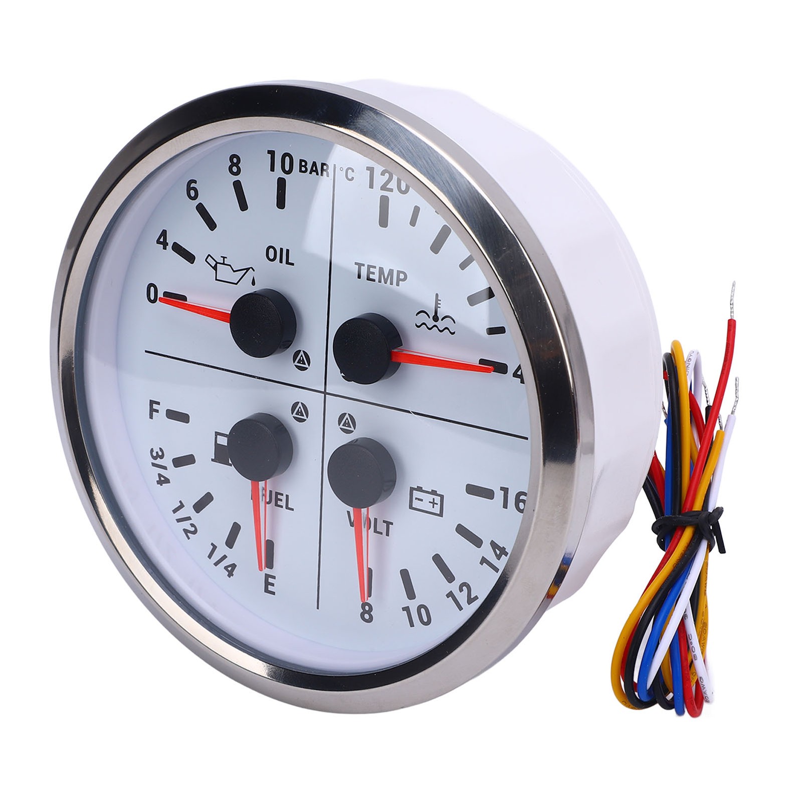 Car 4 In 1 Fuel Level Gauge Oil Pressure Gauge Voltmeter 4 3/8in E 1/4 1/2 3/4 F