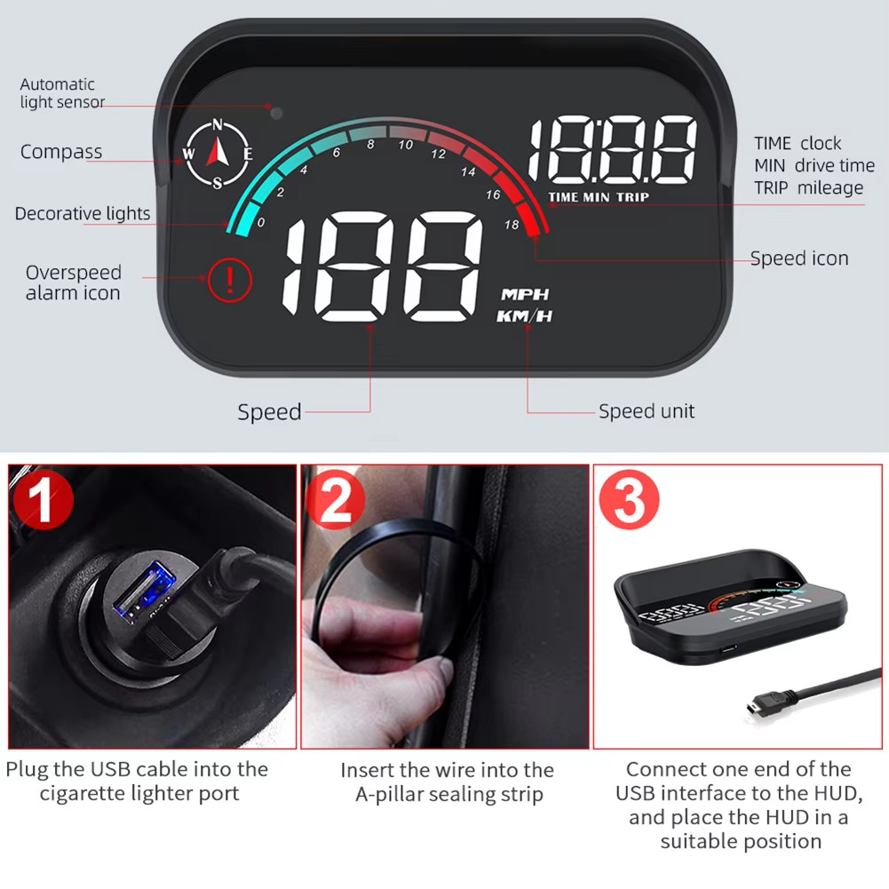 M22 Car HUD Head Up Display Universal Digital GPS Speedometer HD LCD Projection