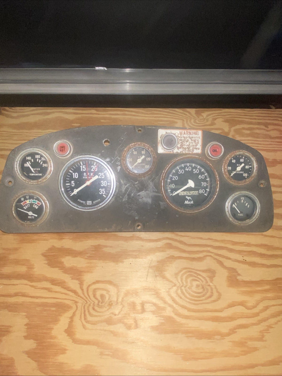 Rare Old Mack Truck Stewart Warner Dash Cluster Oil, Water, Fuel, Battery, Speed