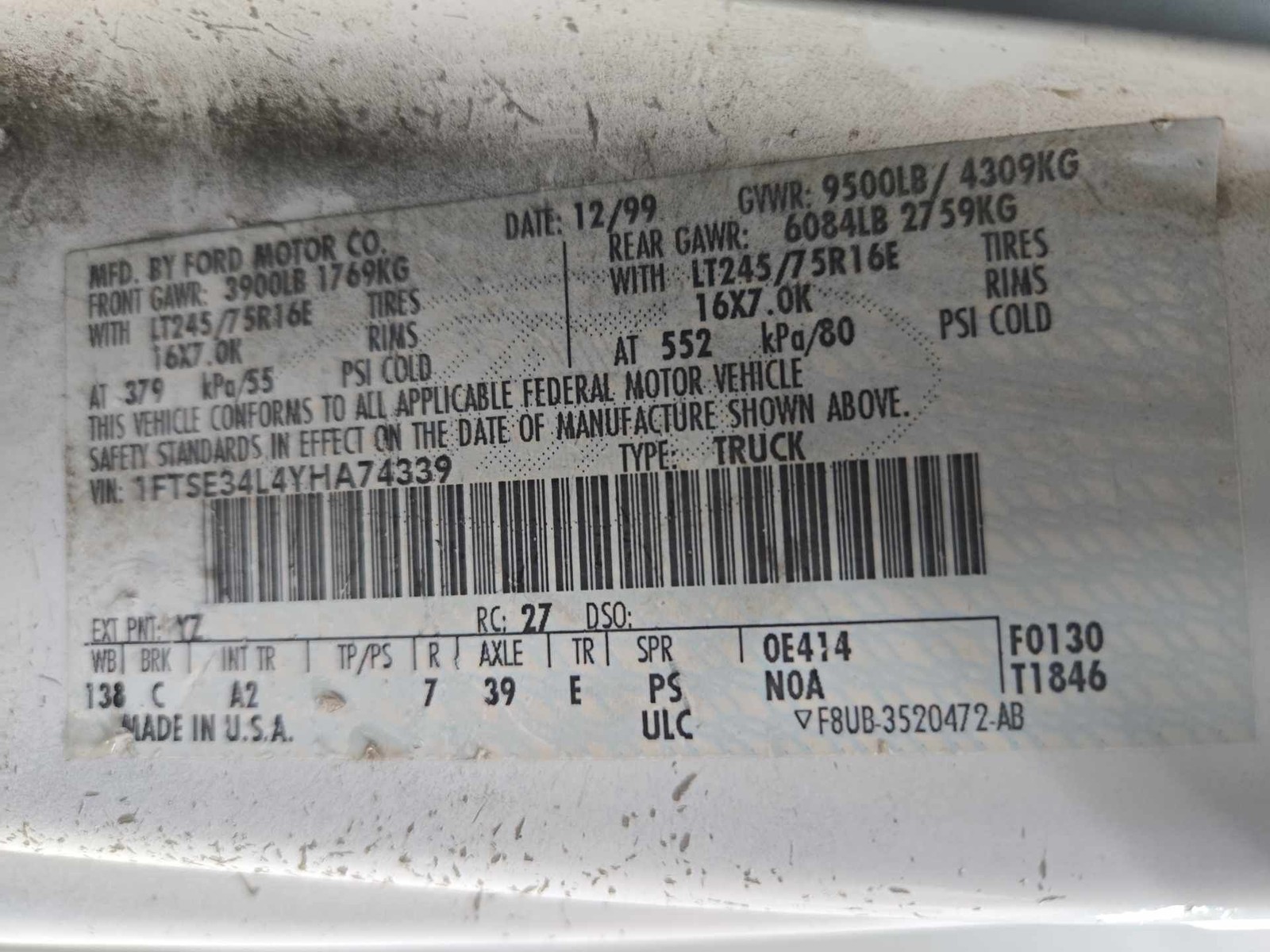 Used Speedometer Gauge fits: 2000 Ford E350 VAN cluster MPH gasoline Regular Van