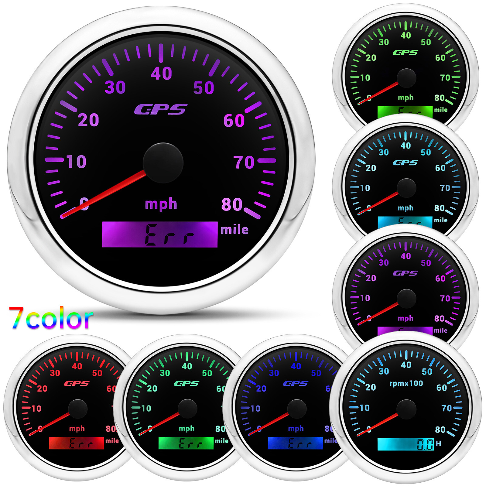 8 Gauge Set 85mm GPS Speedometer 80MPH&Tacho 8000RPM&52MM Fue/Oil/Temp/Volt/Trim