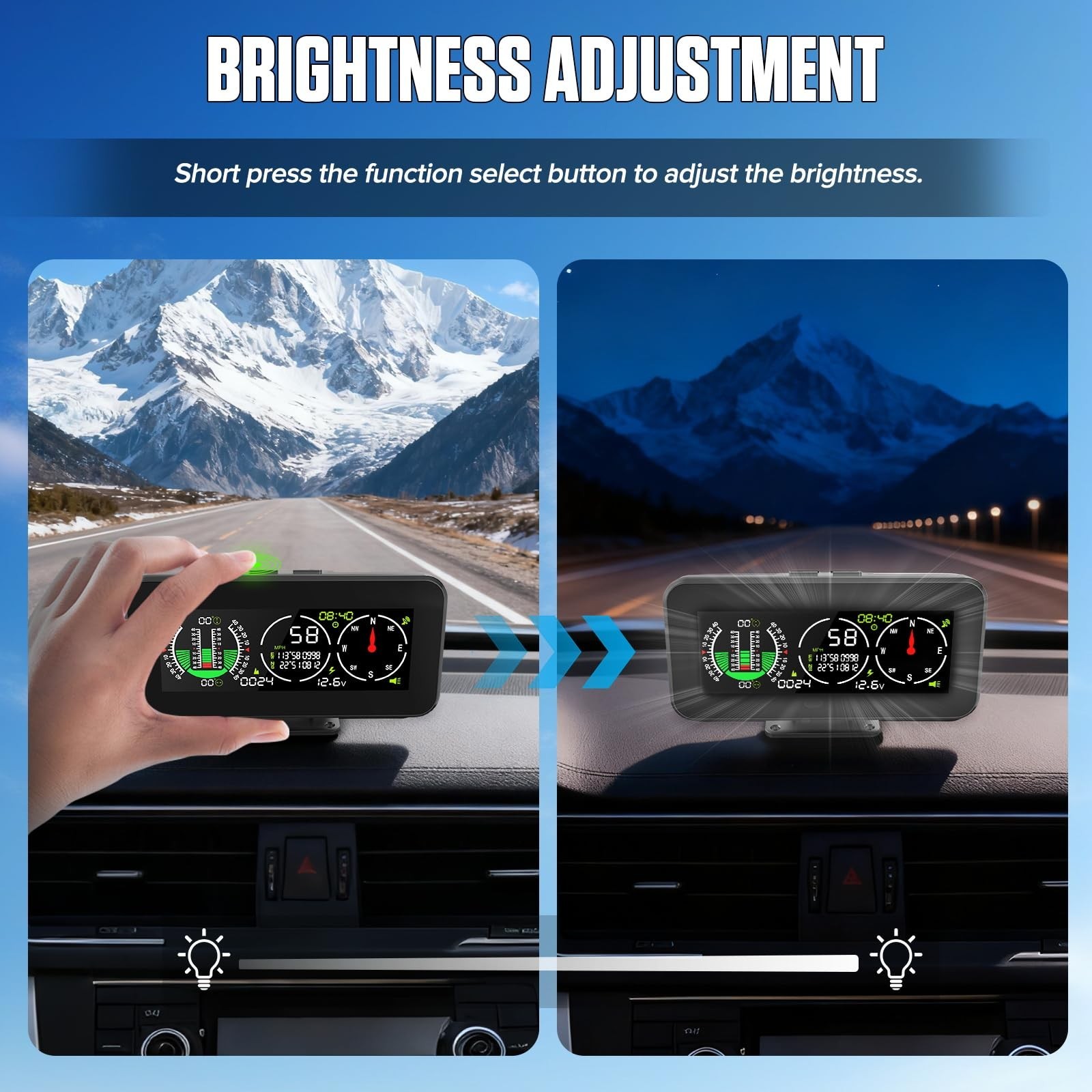 MR CARTOOL M60 Car Inclinometer Digital GPS HUD Pitch Angle Slope Meter MPH S…