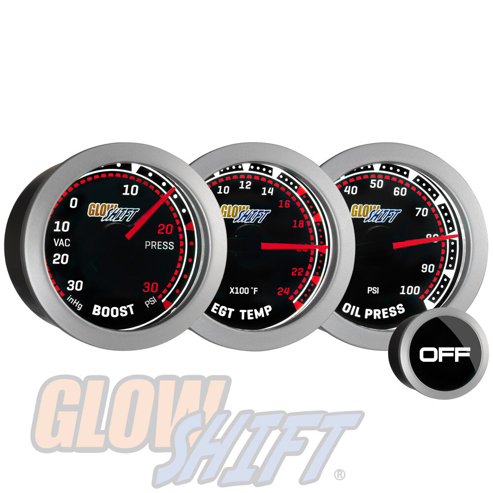 GlowShift 52mm 30PSI Tinted Boost/Vac, 2400F EGT, 100PSI Oil Pressure Gauge Set