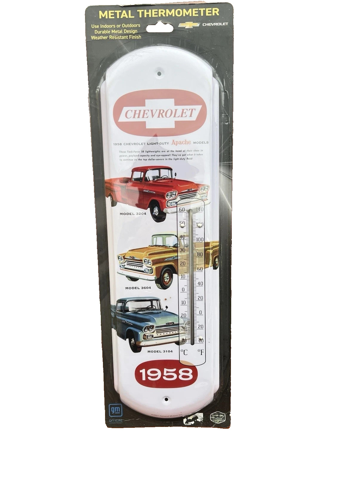 GM Metal Thermometer 1958 Chevy Pick-up Apache Models Chevrolet New Man Cave