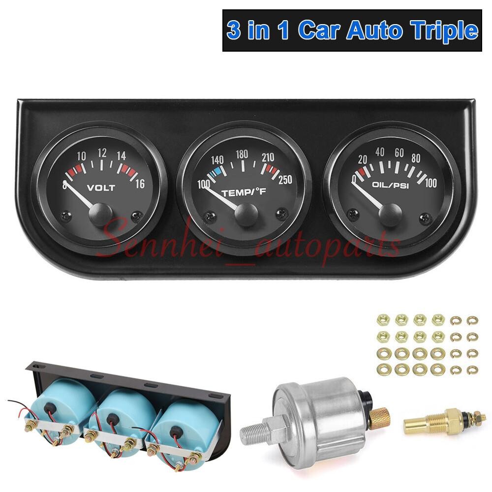 2″ 52mm 3-in-1 Auto Car Triple Gauge Set Kit Water Temp Oil Pressure Volt Meter