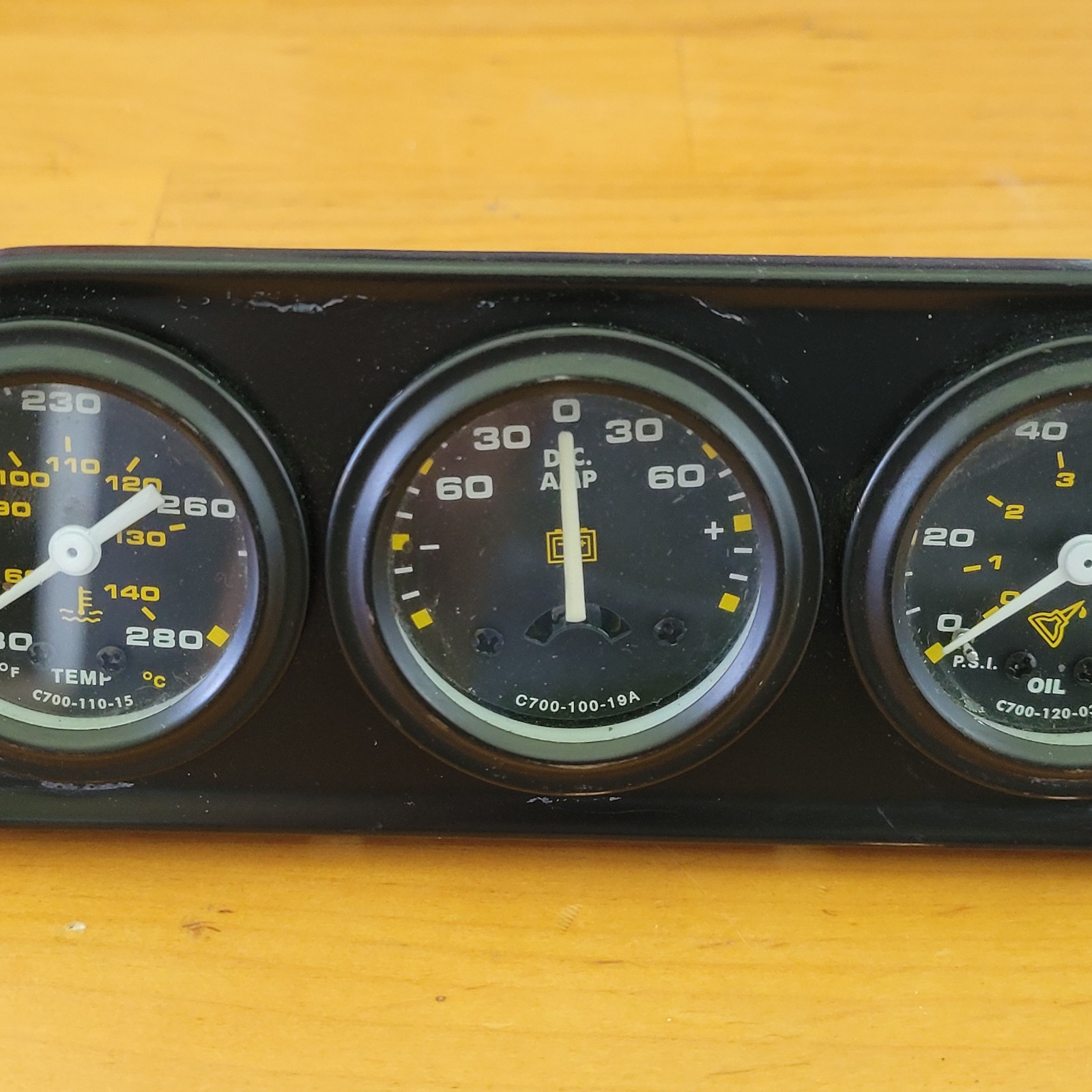 Vintage Equus 6075 Triple Micro Gauge Cluster Temp Amp Oil Pressure
