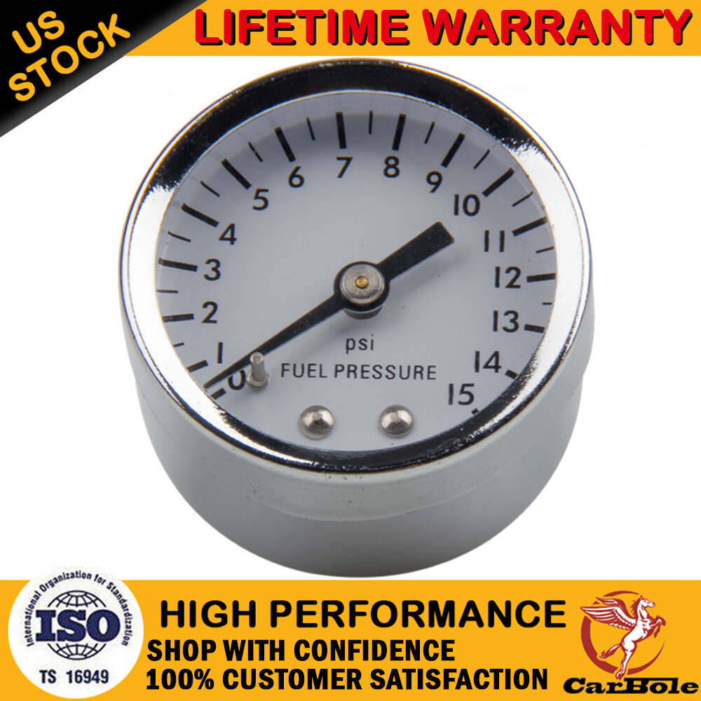 0-15 PSI Fuel Pressure Gauge Carburetor For Holley Edelbrock Quickfuel Dry 1.5″