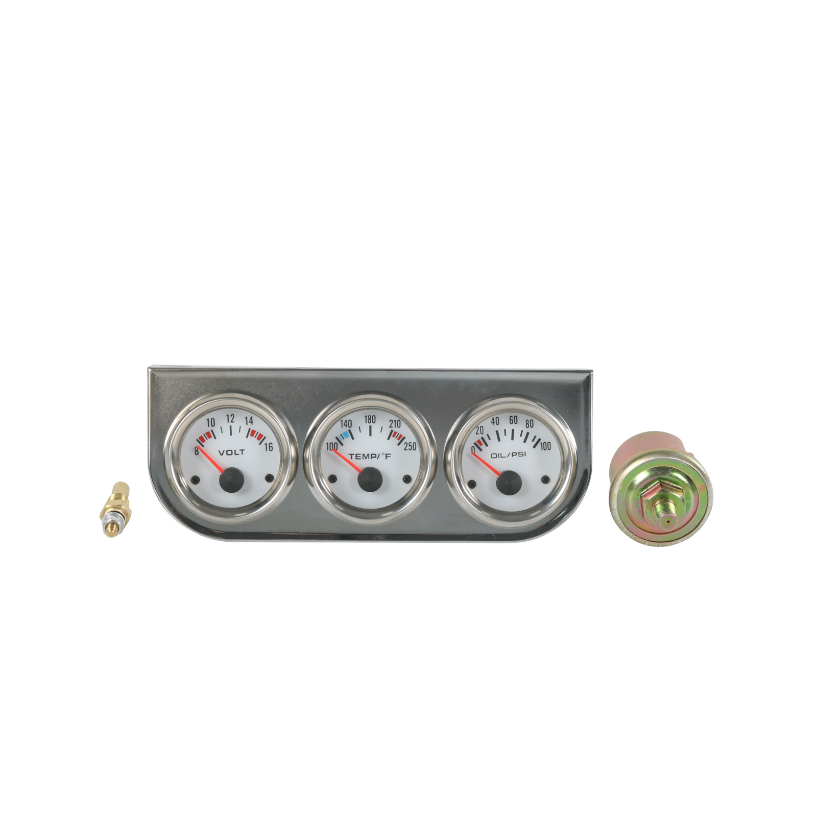 2” 52mm Mechanical Chrome Triple 3 Gauge Set Oil Pressure Volt Meter Water Temp