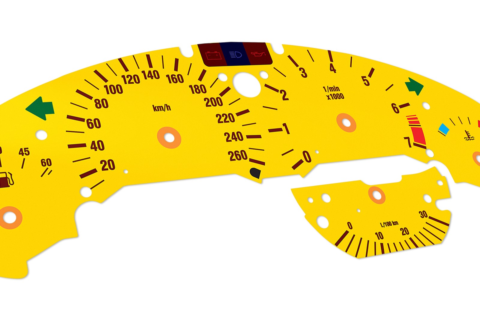 For BMW E36 M3 Yellow – Speedometer gauges from MPH to km/h