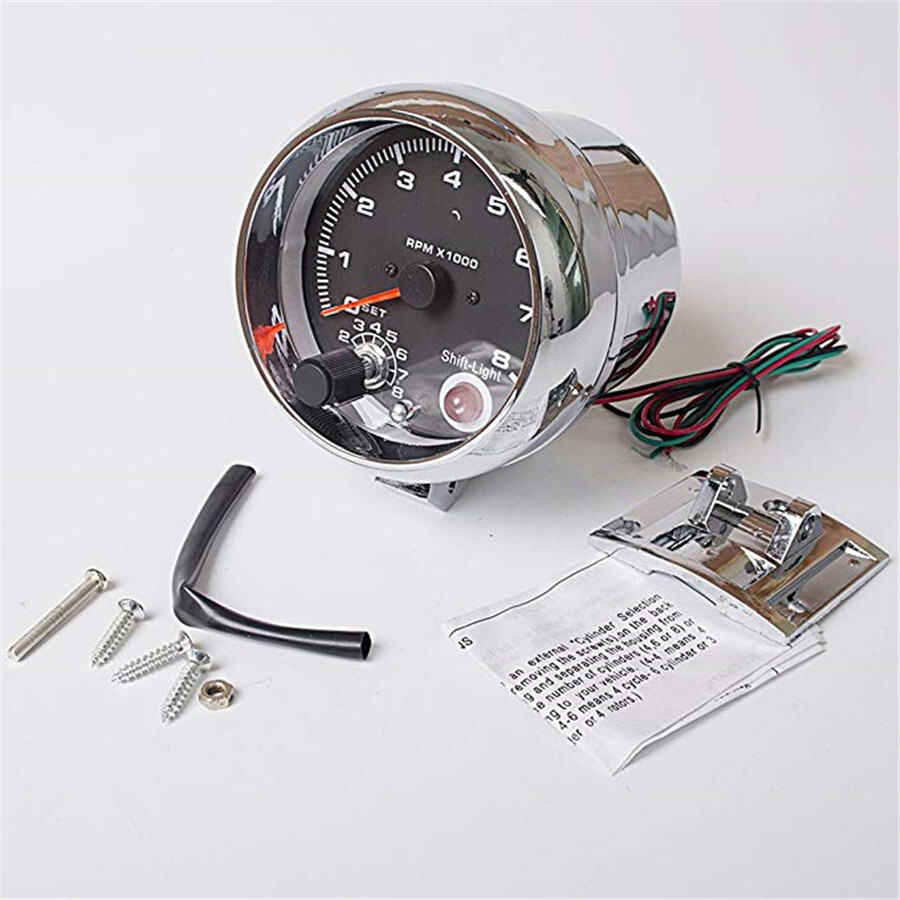 3.75″ Chrome 7 Colors Background LED Tachometer Red LED Shift Light RPM X 1000