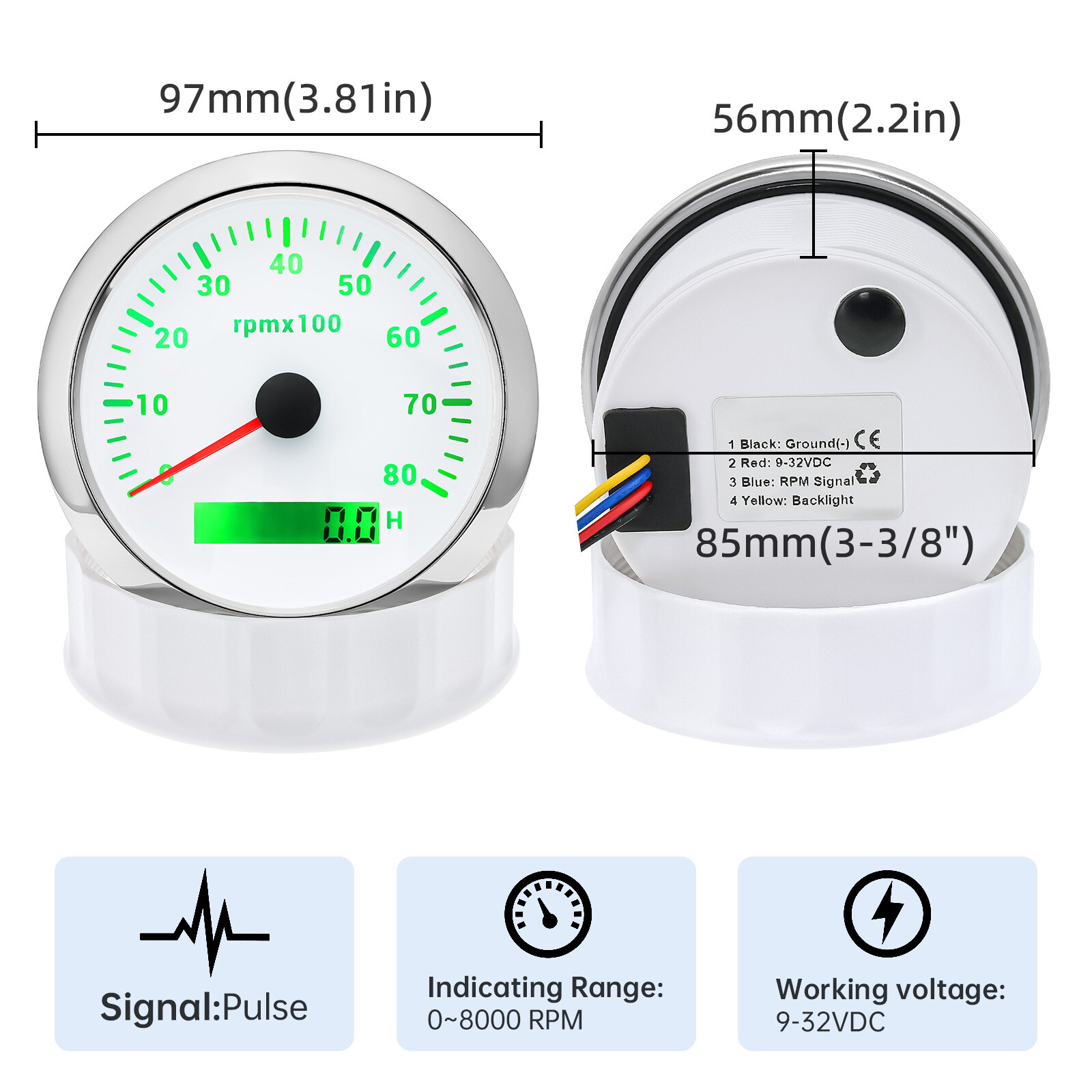 8 Gauge Set with Senders GPS Speedometer 0-120MPH Tacho/Fuel/Volt/Oil/Temp/Trim/