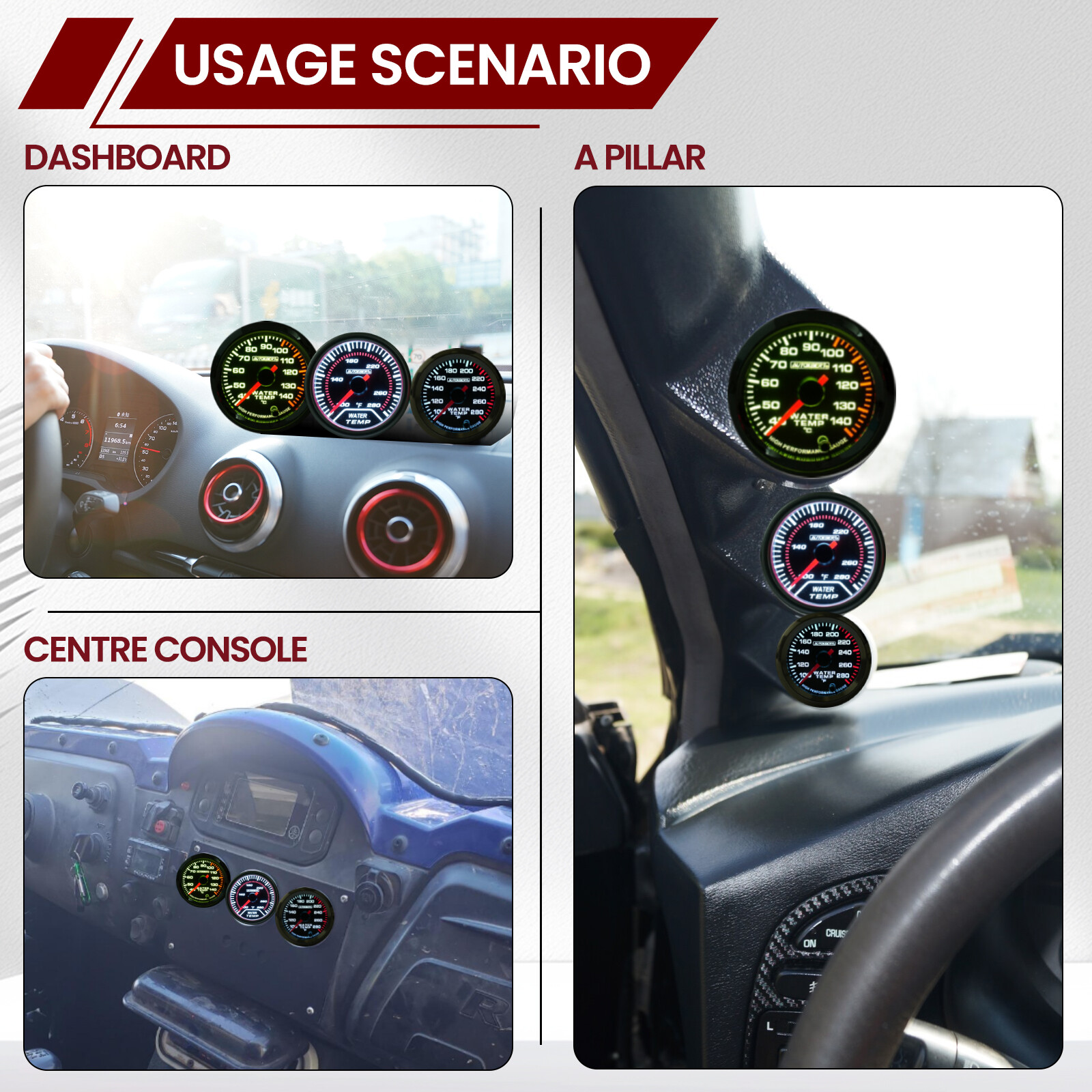 2 Inch 52mm Car Water Temperature Gauge 100-280℉ Temp Meter Sensor