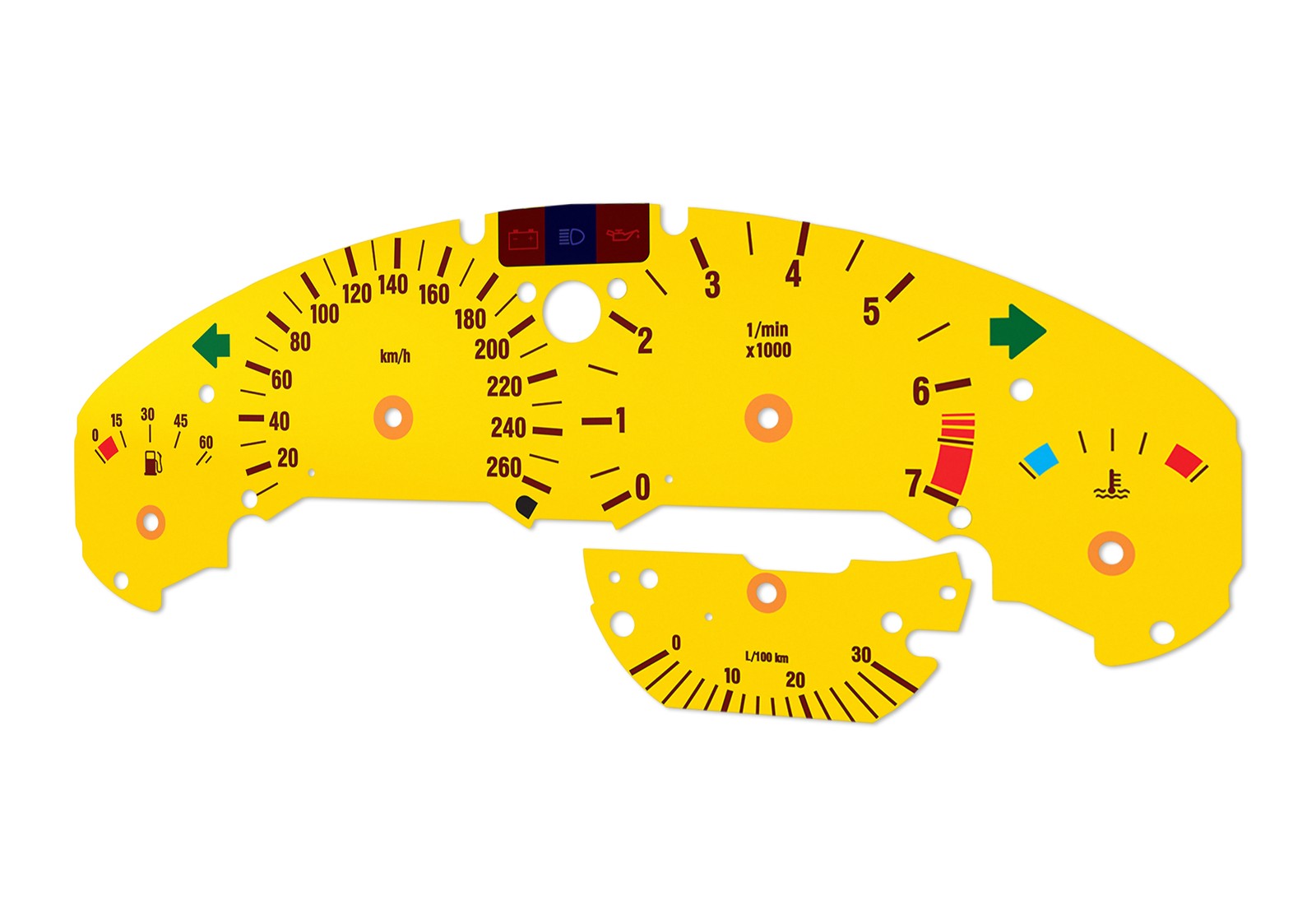 For BMW E36 M3 Yellow – Speedometer gauges from MPH to km/h