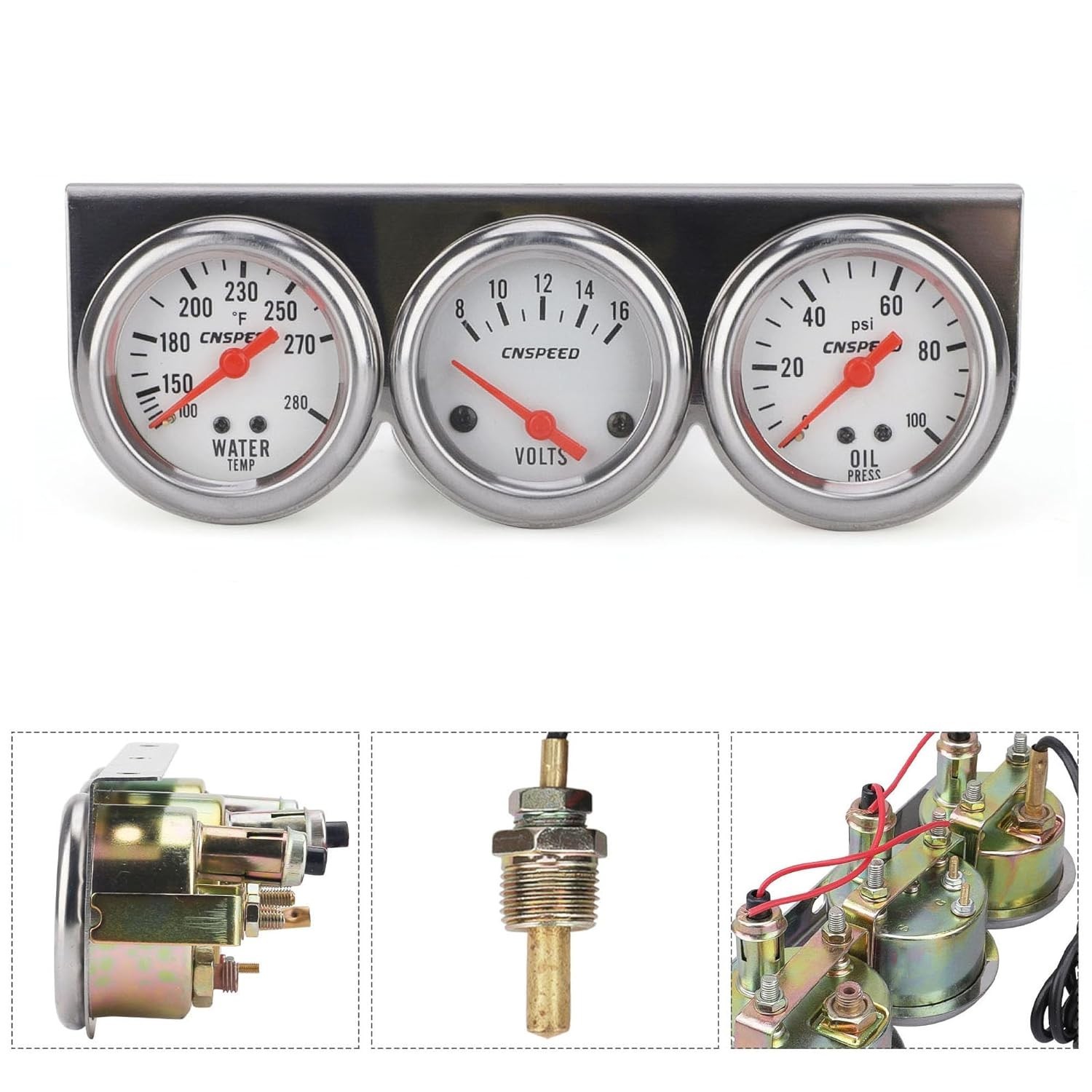 2inch 52mm Triple Gauge Kit, Volt Meter Water Temp Temperature Gauge Oil Pressur