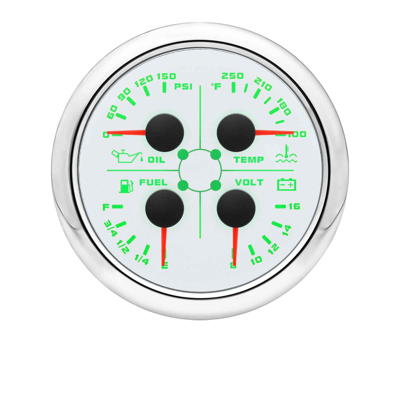 85MM 4 IN 1 Gauge Fuel Level 240-33ohms Oil Pressure Water Temp Volt With Sensor