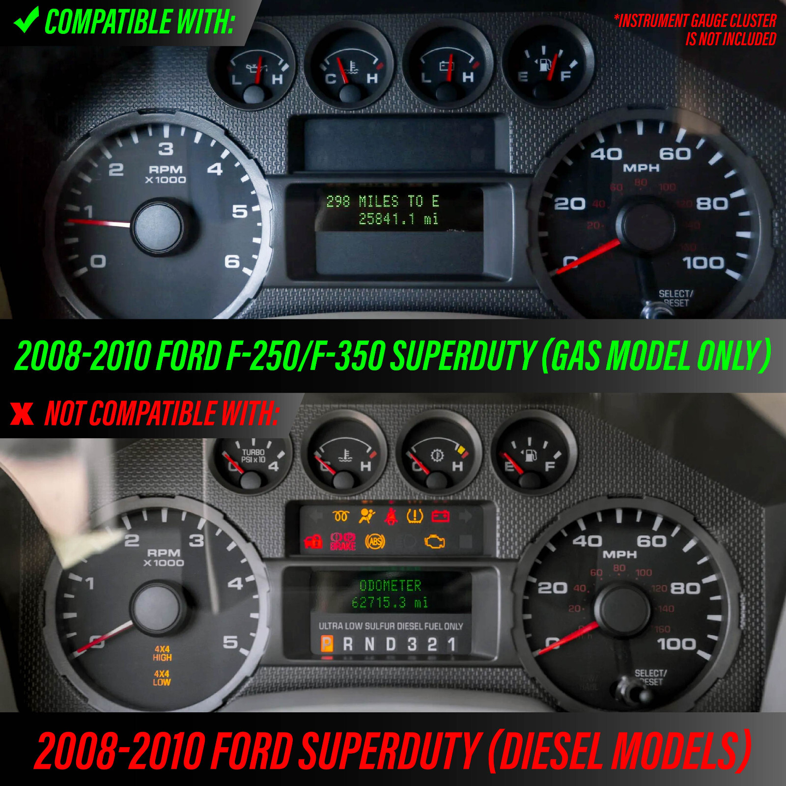BLU Glow Gauge Overlay For 08-10 Ford F250/F350 Superduty GAS Instrument Cluster