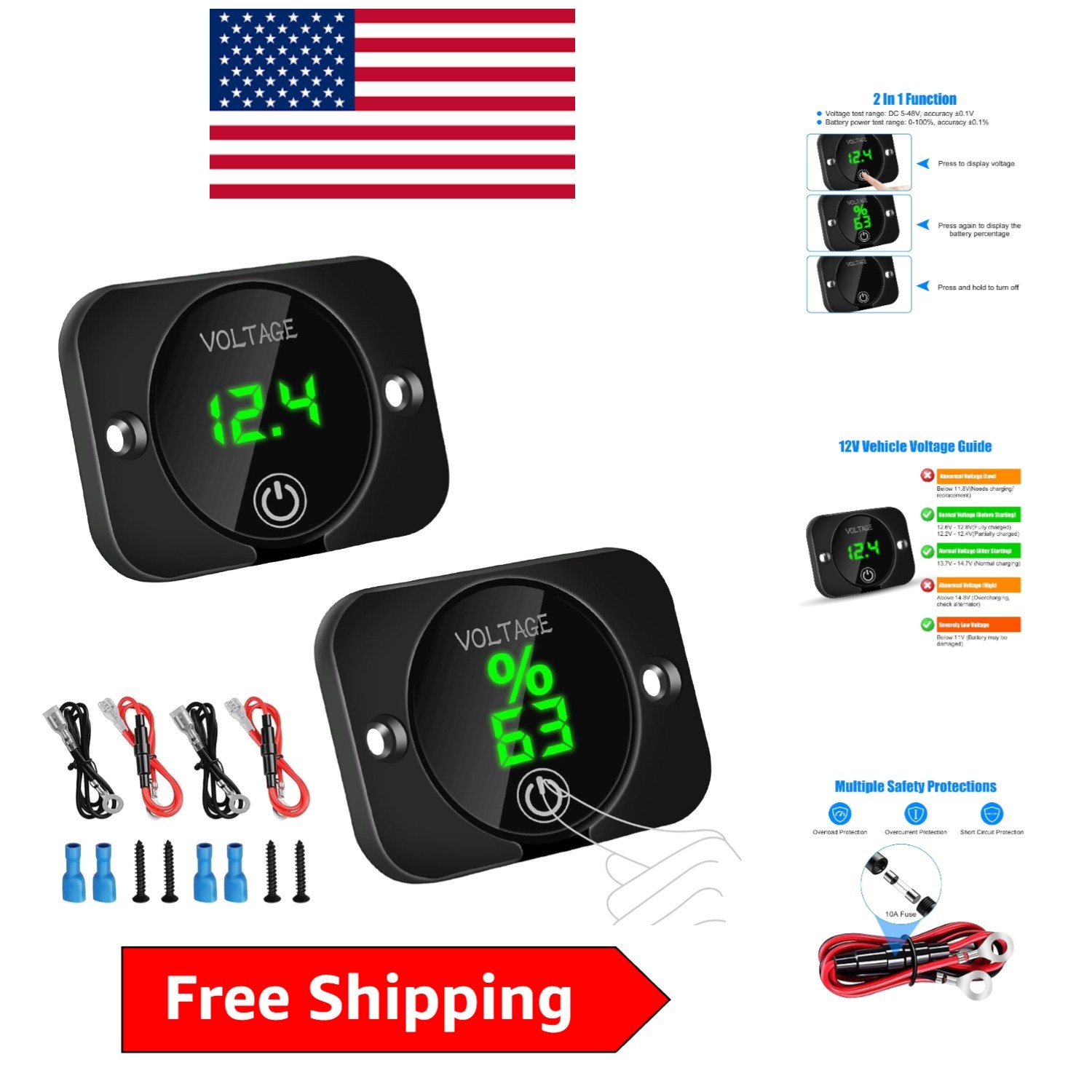 LED Digital Voltmeter 12V/24V – Real-Time Battery Monitor & Waterproof Design