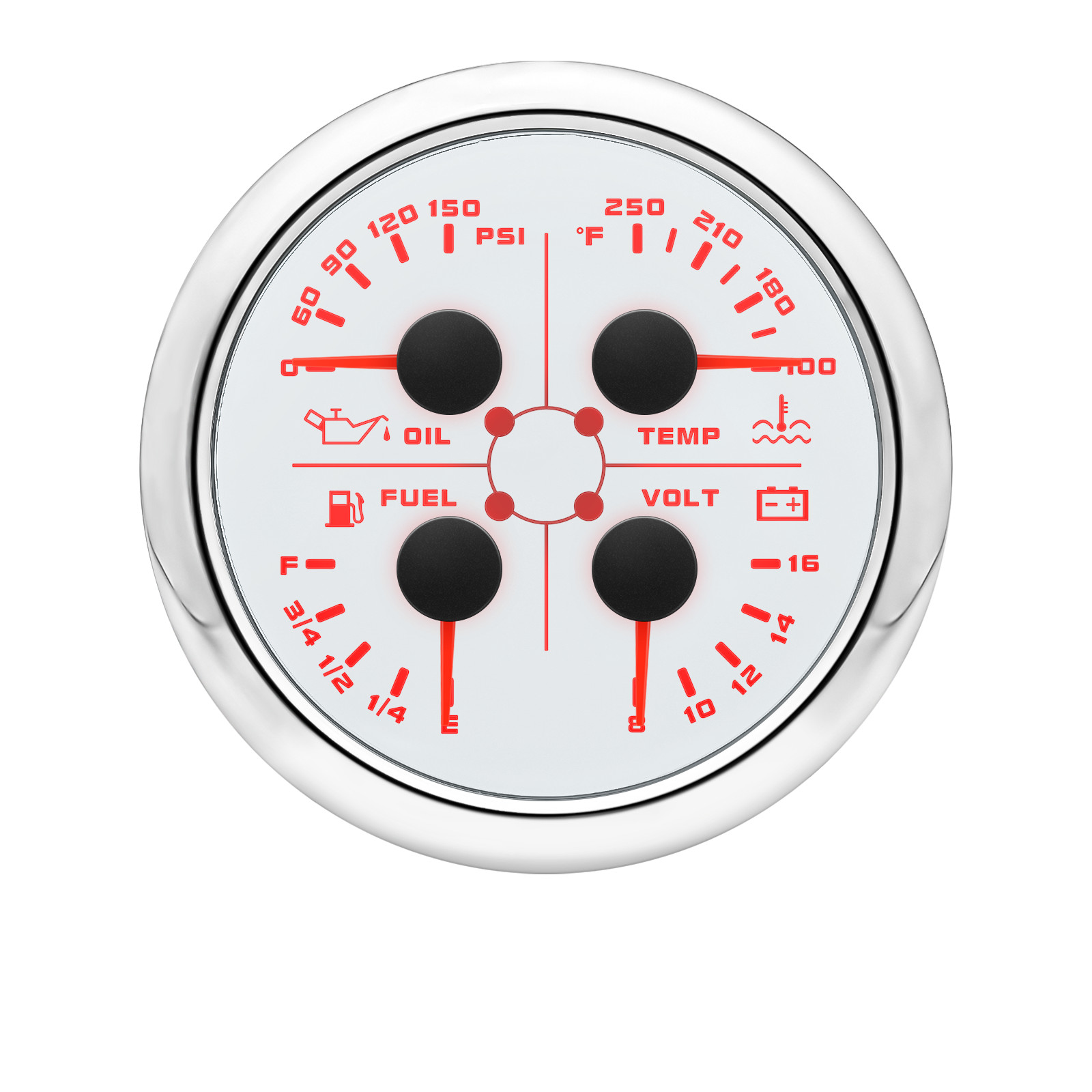 85MM 4 IN 1 Gauge Fuel Level 240-33ohms Oil Pressure Water Temp Volt With Sensor