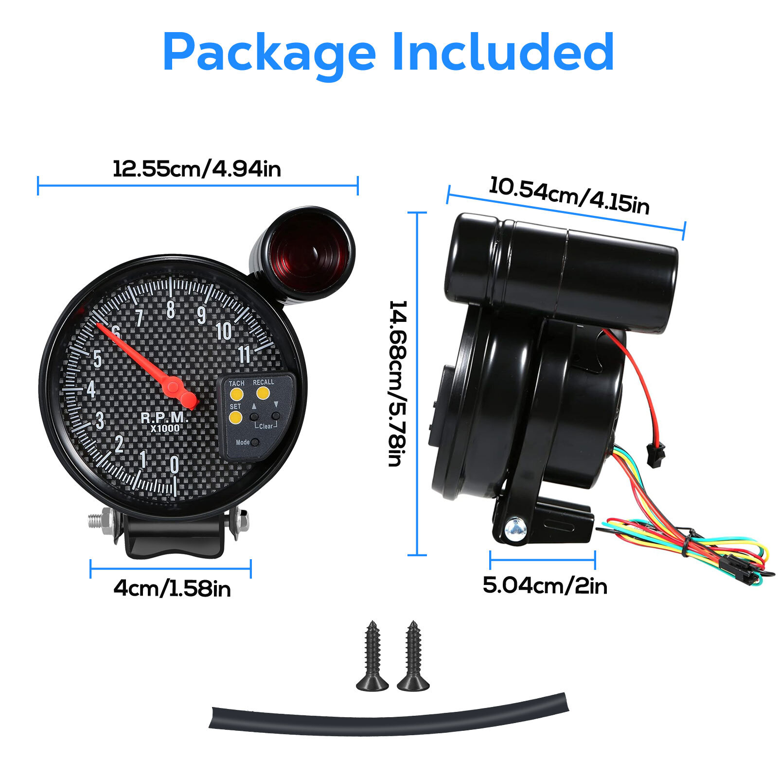 5inch Tachometer Gauge 7Color Backlit 0-11000 RPM Meter Kit with Shift Light 12V