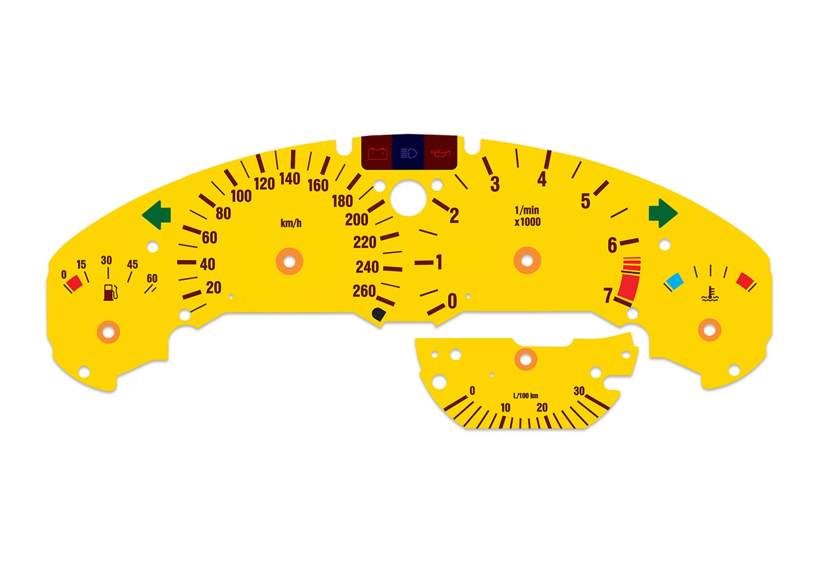 For BMW E36 M3 Yellow – Speedometer gauges from MPH to km/h