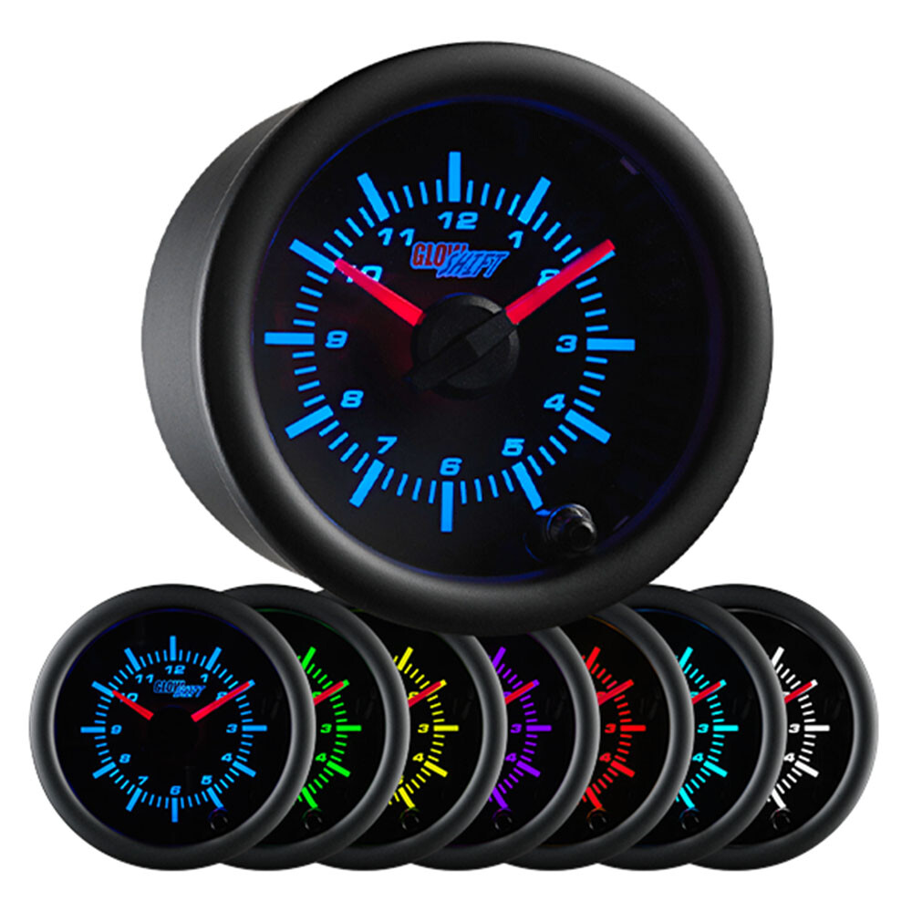 2 1/16″ 52mm GlowShift Black 7 Color Series Analog Clock Gauge for 12 Volts
