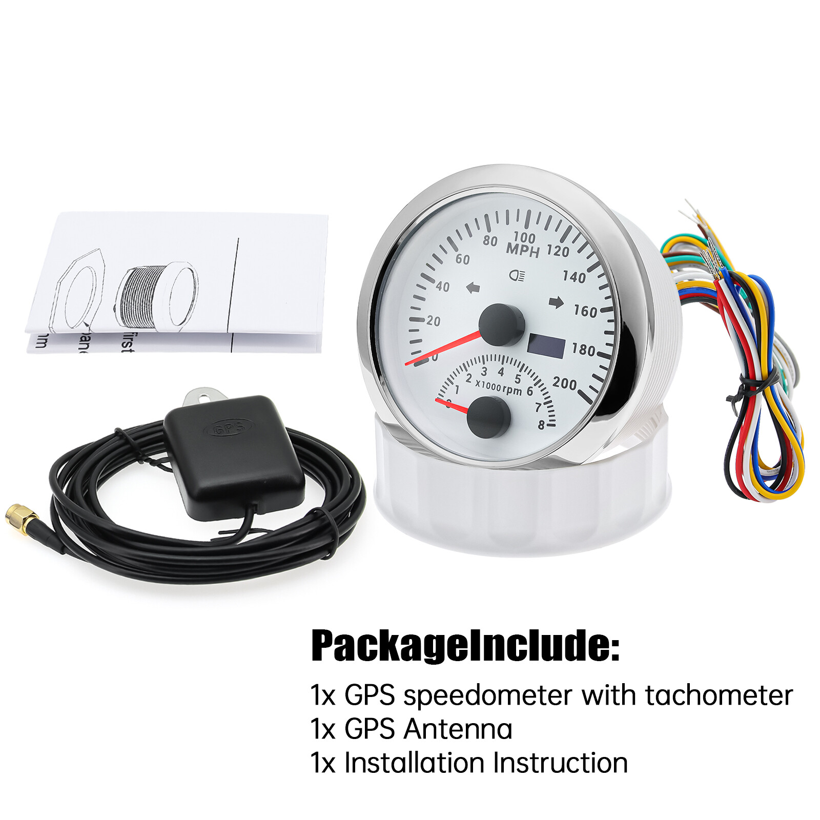 85mm GPS Speedometer 0-200MPH with Tachometer 0-8000RPM 4in 1 Gauge with Senders