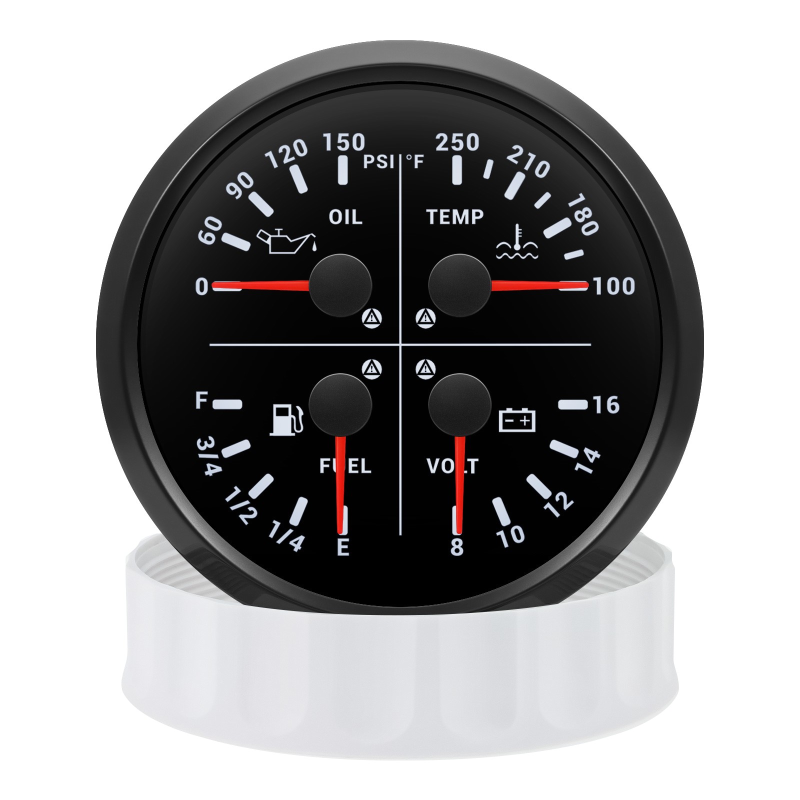 110MM Black 4 IN 1 Gauge Fuel Level Oil Pressure Water Temp Volt for Boat Car