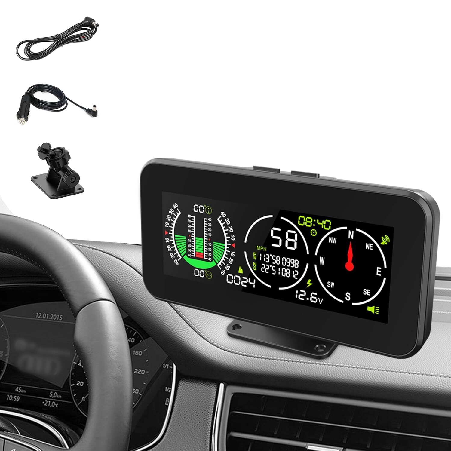 Car Digital GPS Inclinometer HUD MPH Speedometer Compass Off-Road Slope Meter