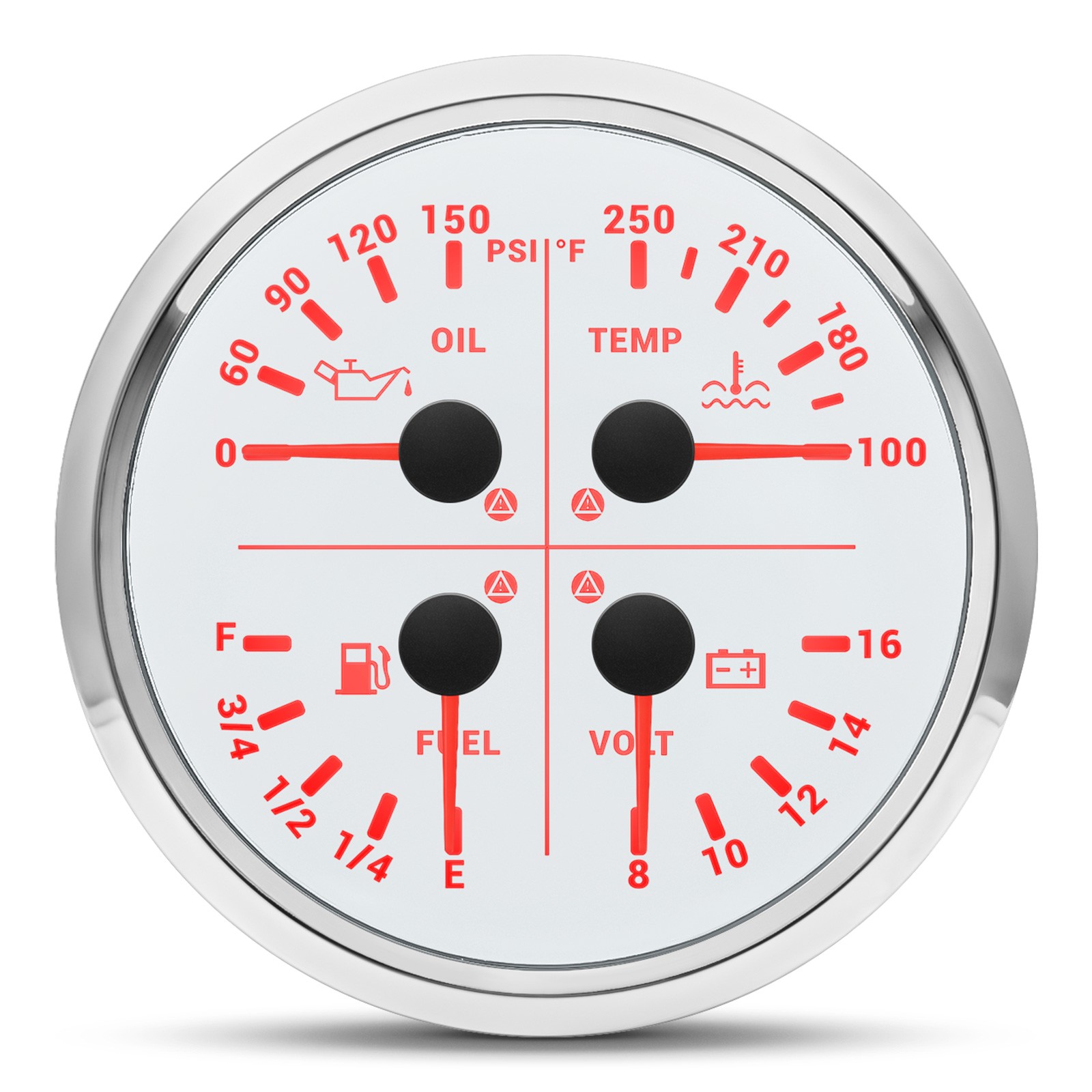 110MM White 4 IN 1 Multifunction Gauge Fuel Level Oil Pressure Water Temp Volt