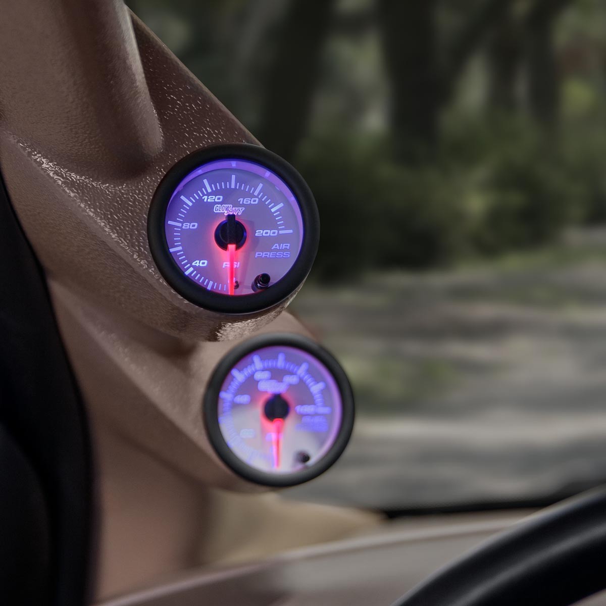 52mm GLOWSHIFT WHITE 7 COLOR 0-200psi AIR PRESSURE GAUGE AIR RIDE BAGS