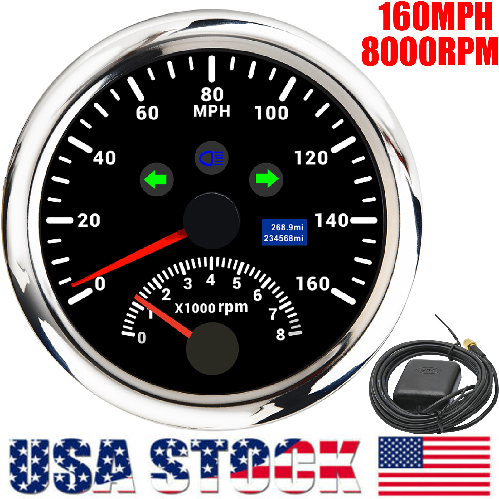 85mm GPS Speedometer Gauge 160MPH With Tachometer 8000 RPM for Boat Car ATV US