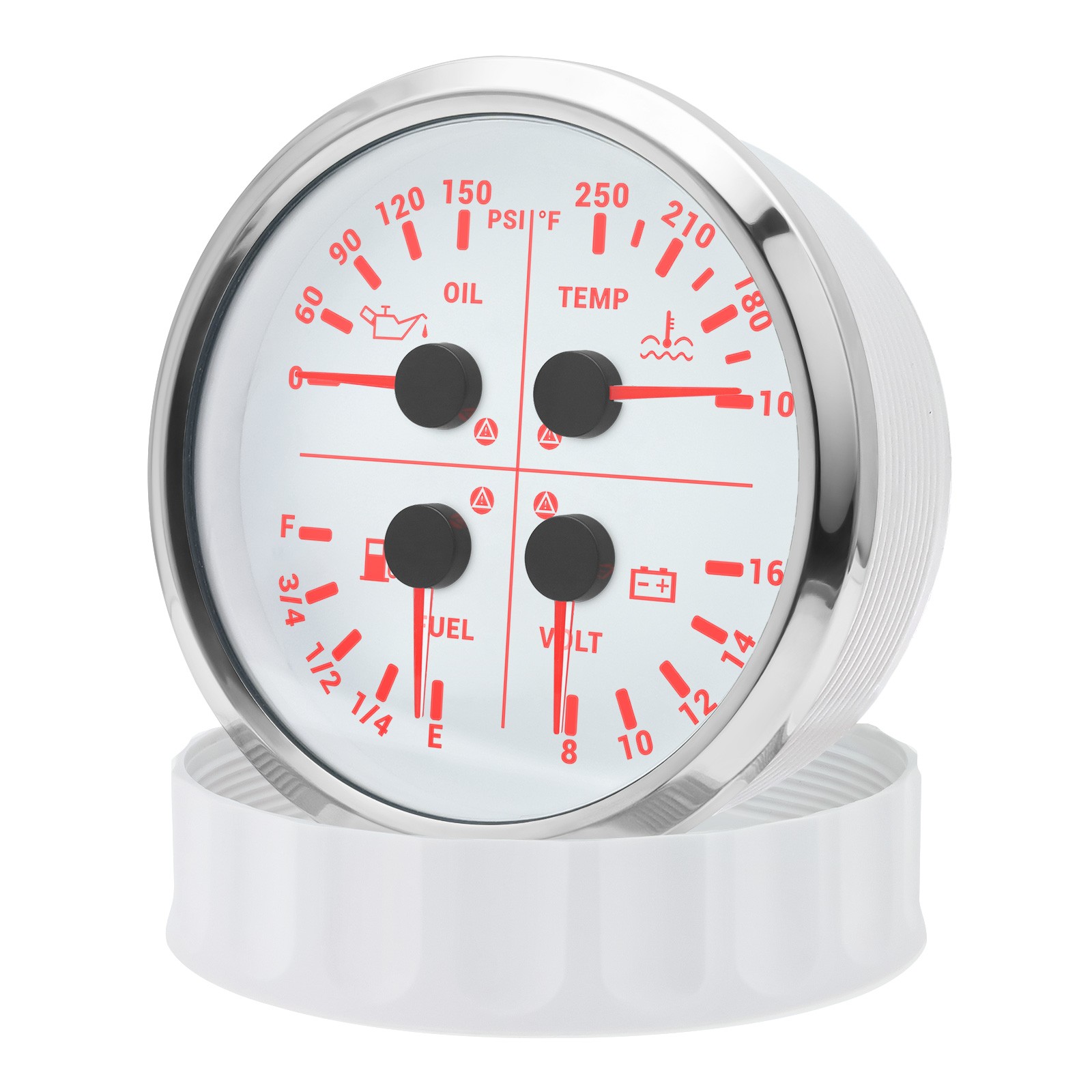 110MM White 4 IN 1 Multifunction Gauge Fuel Level Oil Pressure Water Temp Volt