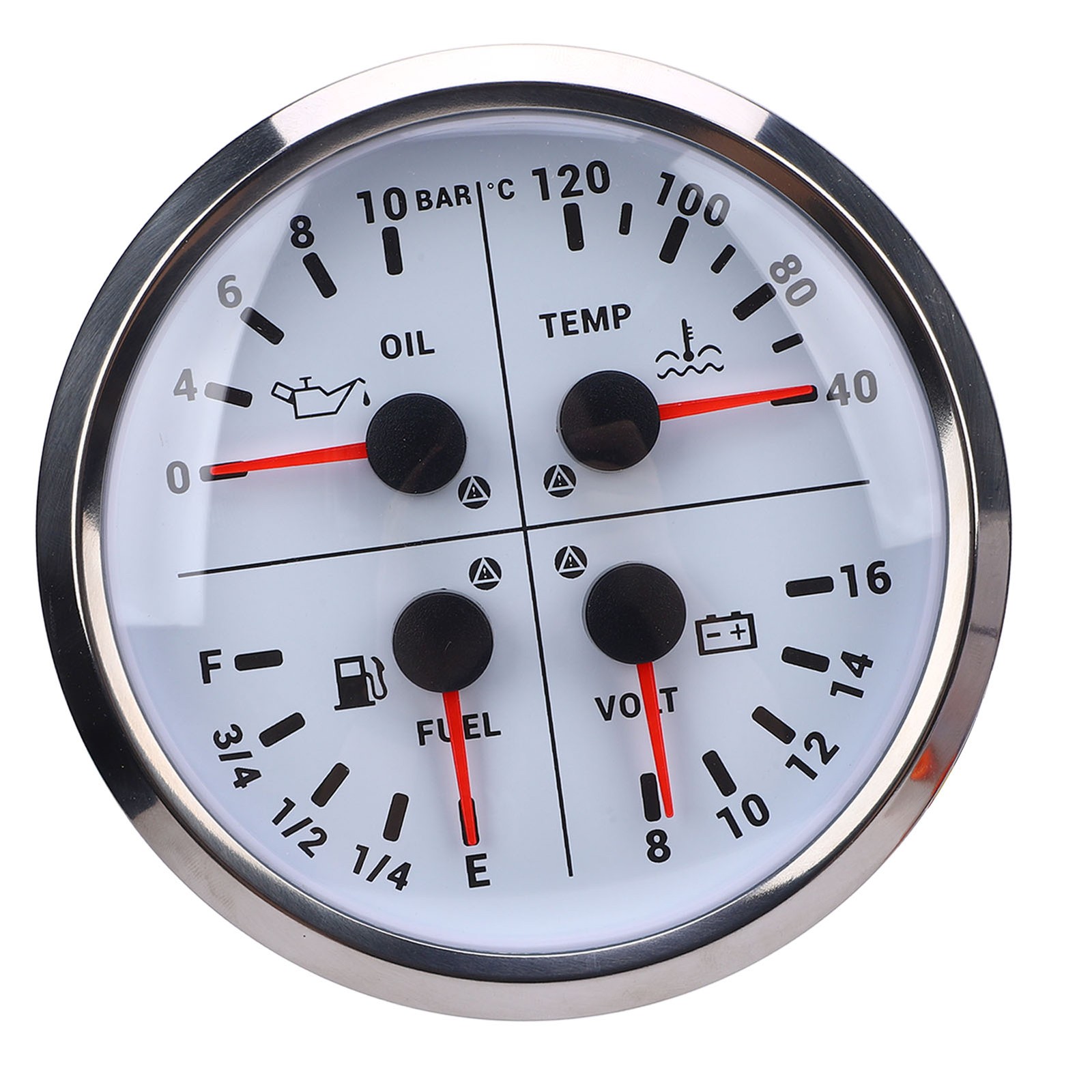 Car 4 In 1 Fuel Level Gauge Oil Pressure Gauge Voltmeter 4 3/8in E 1/4 1/2 3/4 F