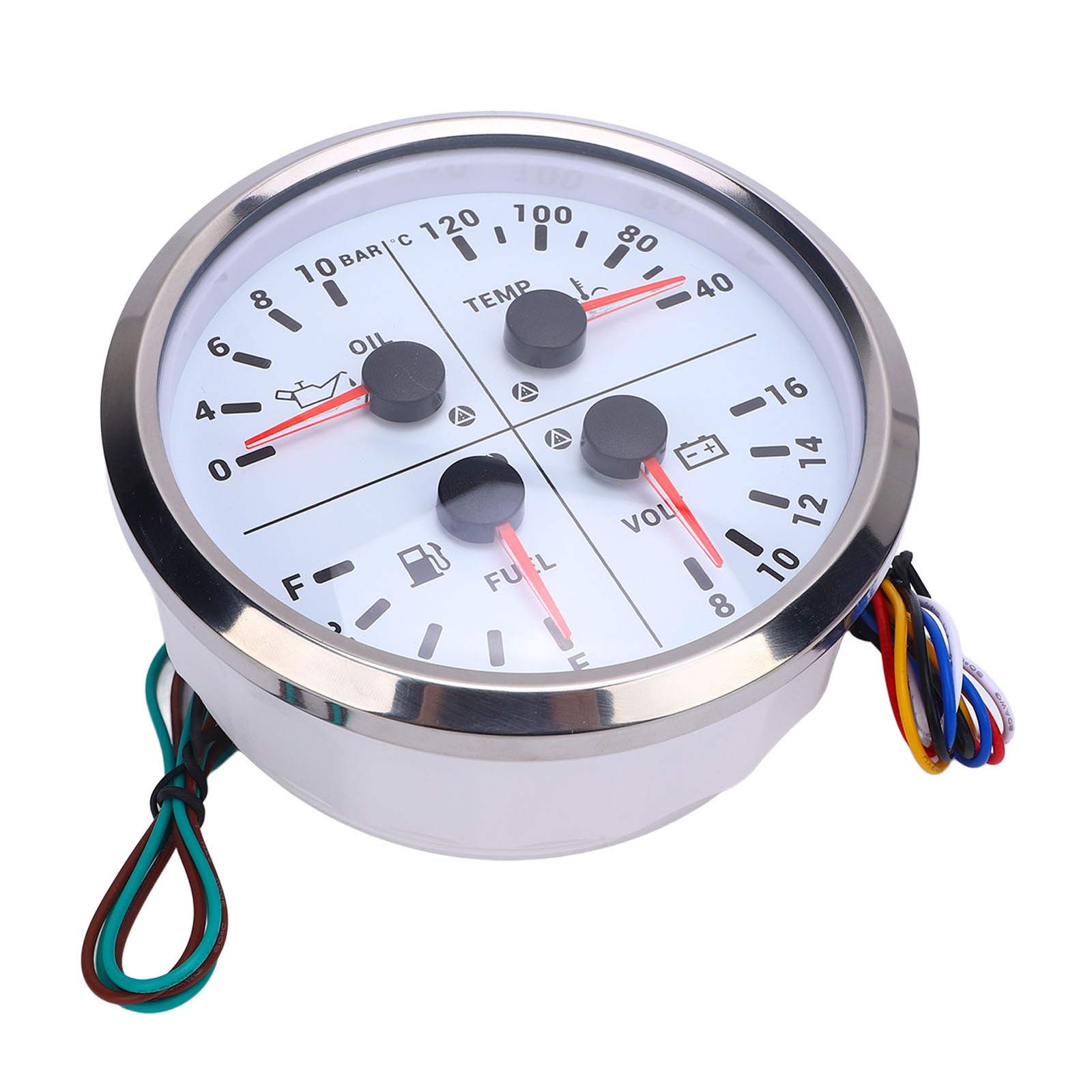 Car 4 In 1 Fuel Level Gauge Oil Pressure Gauge Voltmeter 4 3/8in E 1/4 1/2 3/4 F