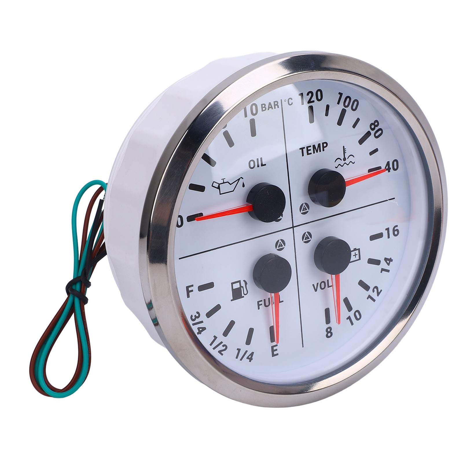 Car 4 In 1 Fuel Level Gauge Oil Pressure Gauge Voltmeter 4 3/8in E 1/4 1/2 3/4 F