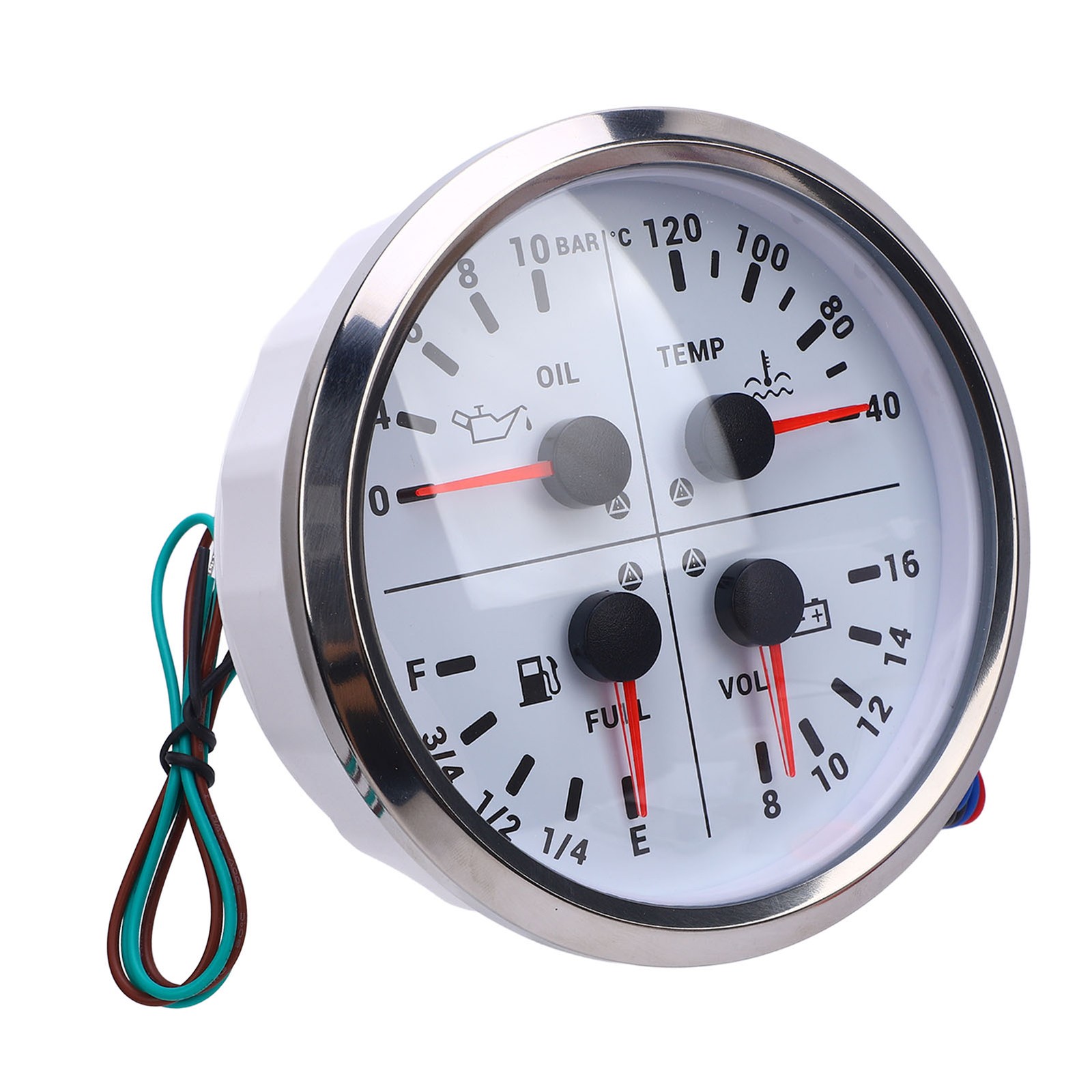 Car 4 In 1 Fuel Level Gauge Oil Pressure Gauge Voltmeter 4 3/8in E 1/4 1/2 3/4 F