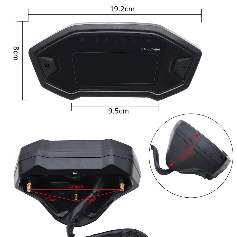 Motorcycle LCD Digital Backlight Odometer Speedometer Tachometer Gauge+Sensor