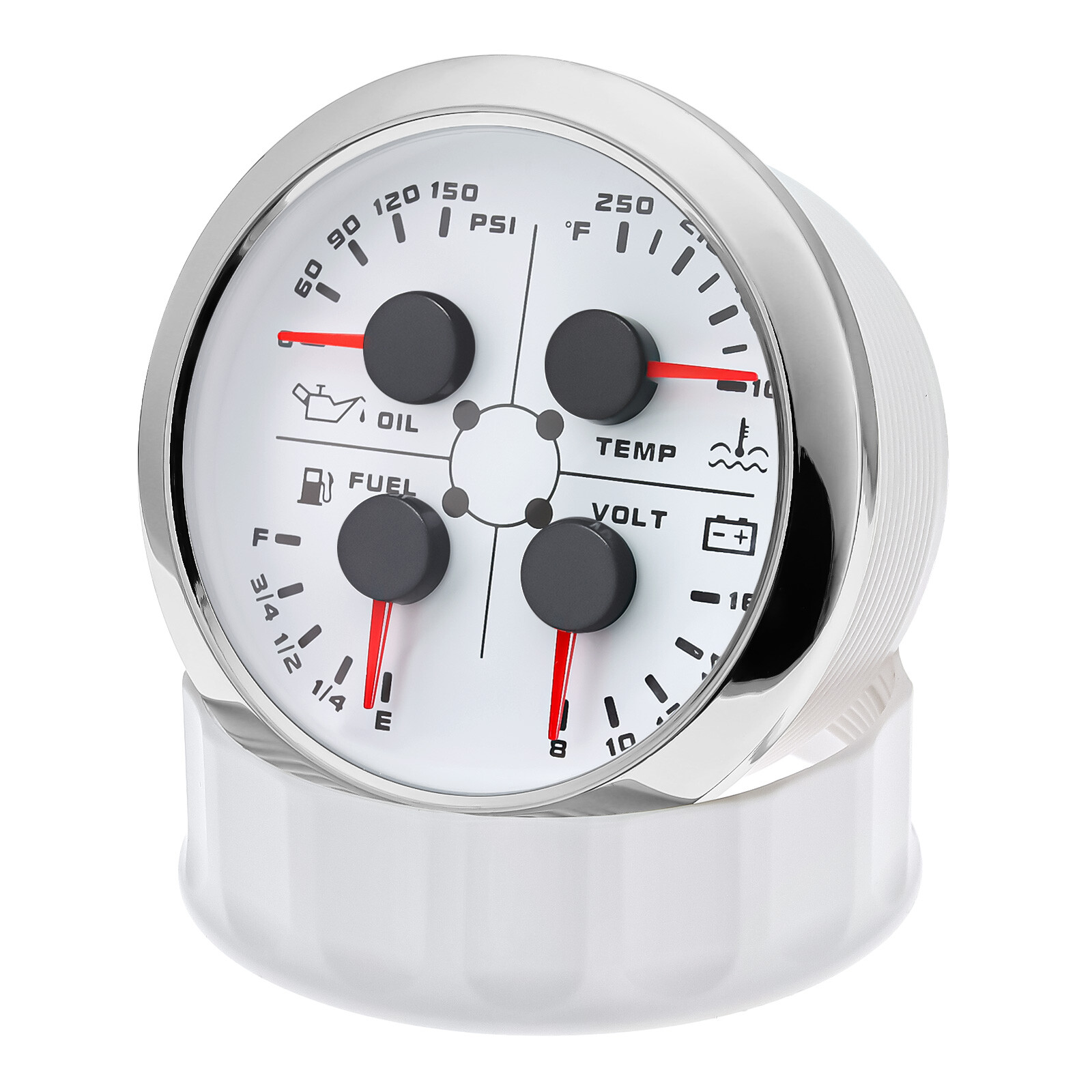 85mm 4 in 1 Gauge Boat Fuel Level 240-33 ohms Water Temp Oil Pressure Voltmeter